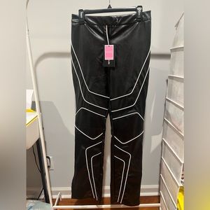Black and White Futuristic Outline Faux Leather Trousers - Tall Girl Friendly!